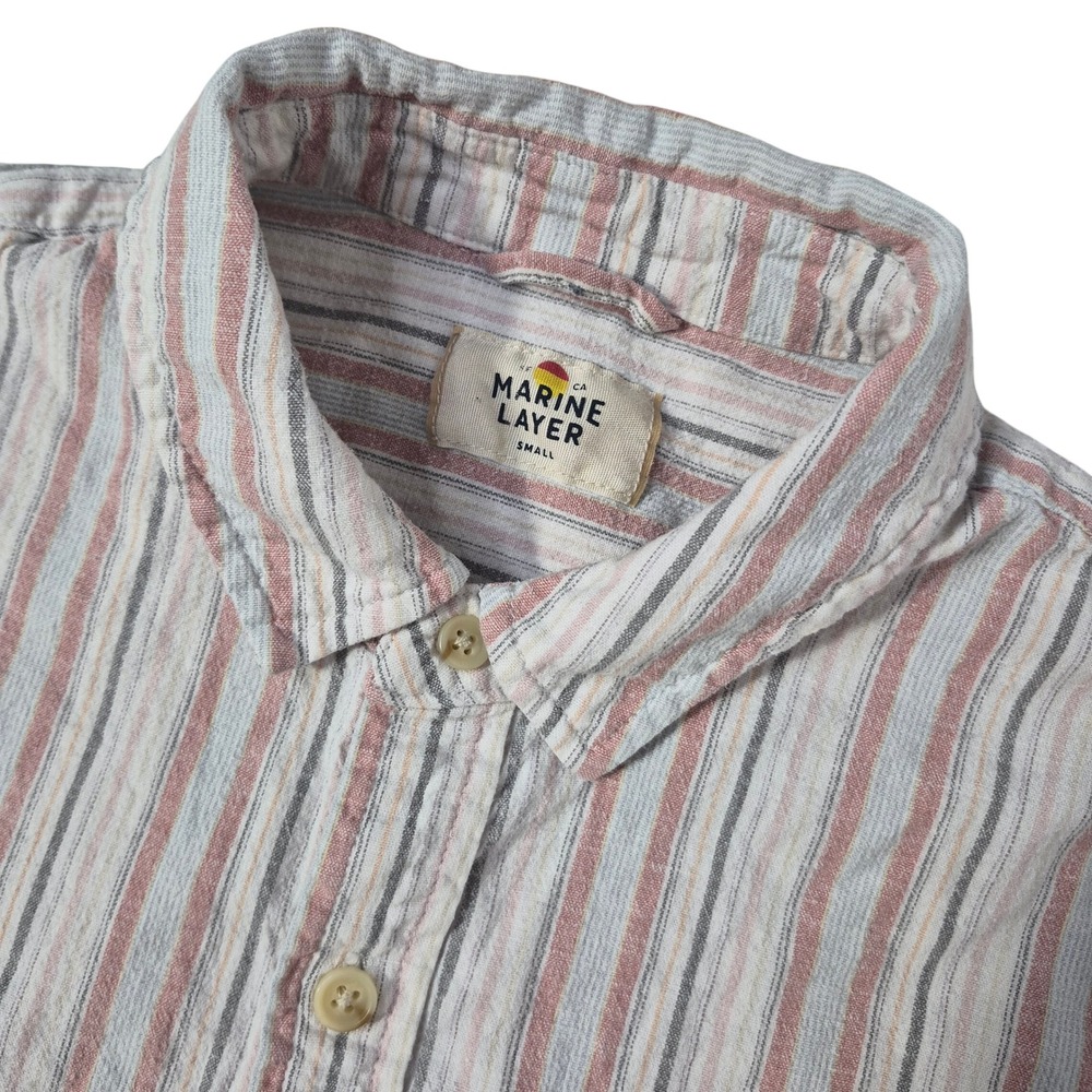 Marine Layer Button Up Shirt Mens Small Multicolor Striped Hemp Short Sleeve